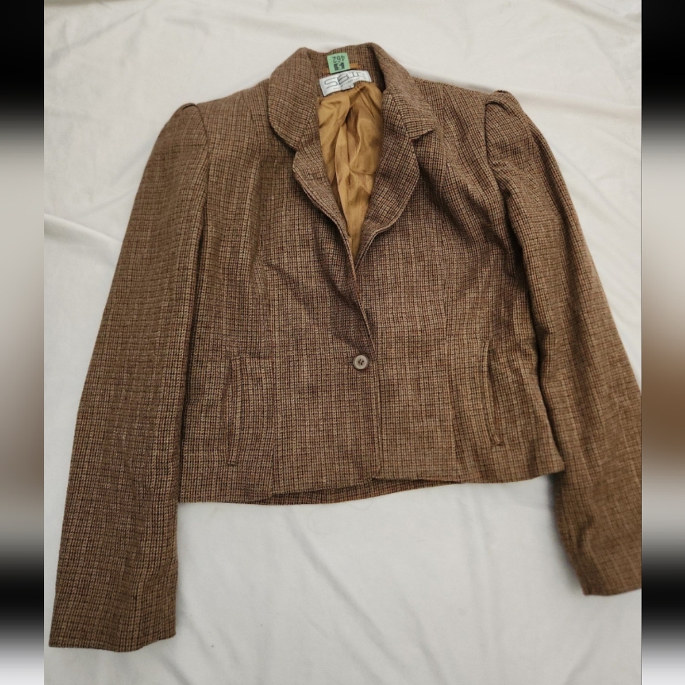 SB 2 Juniors Size 11/12 brown plaid suit blazer #T01